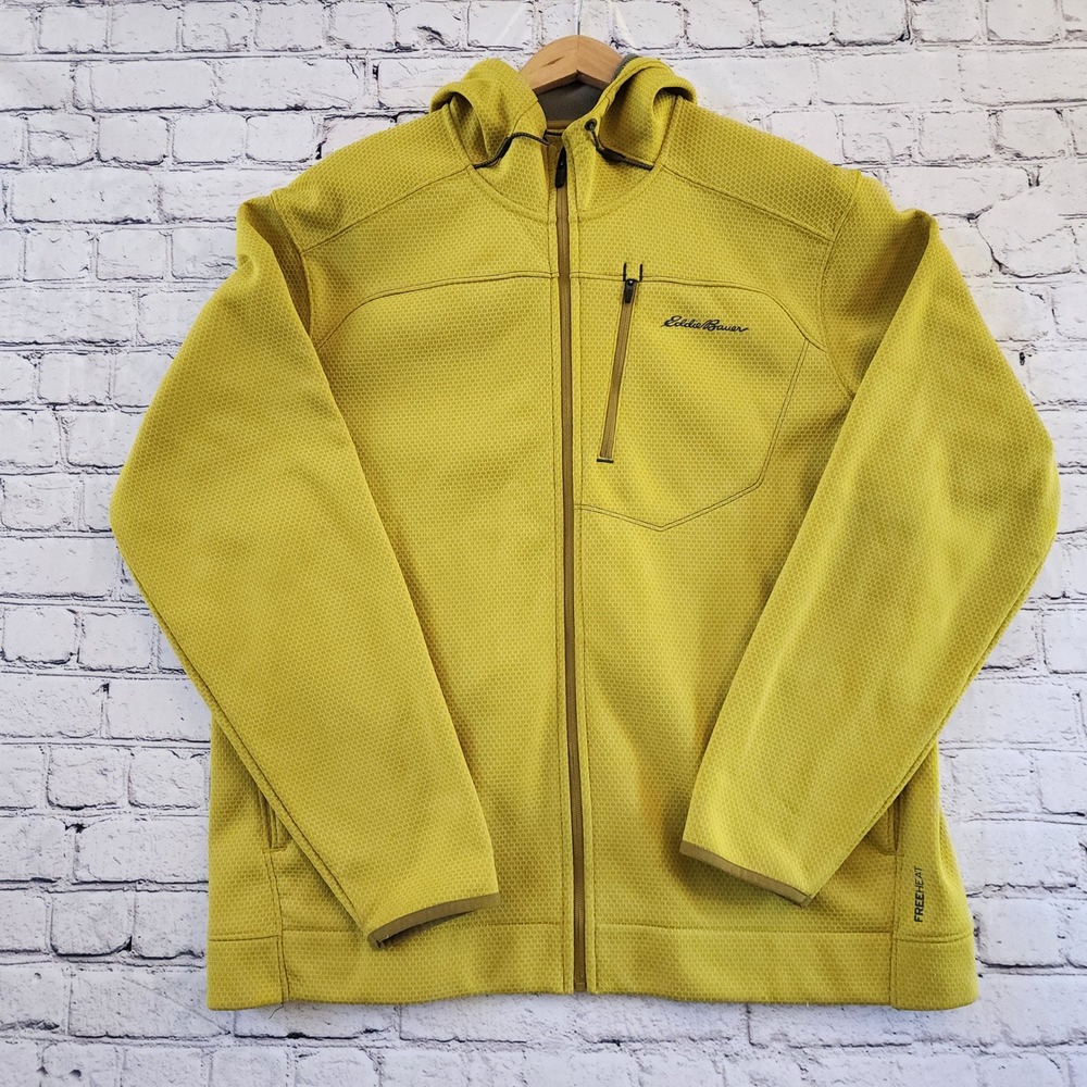 Eddie Bauer Motion FreeHeat Mens XL Full Zip Hoodie Chartreuse Yellow Fleece